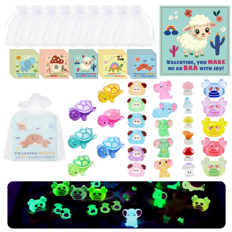 Kiddelo 28 Pack Valentines Day Gifts for Kids School Classroom Exchange, Mini Resin Animals with Cards and Organza Bags, Non Candy Valentines Party Favors and Appreciation Gifts - Image 1