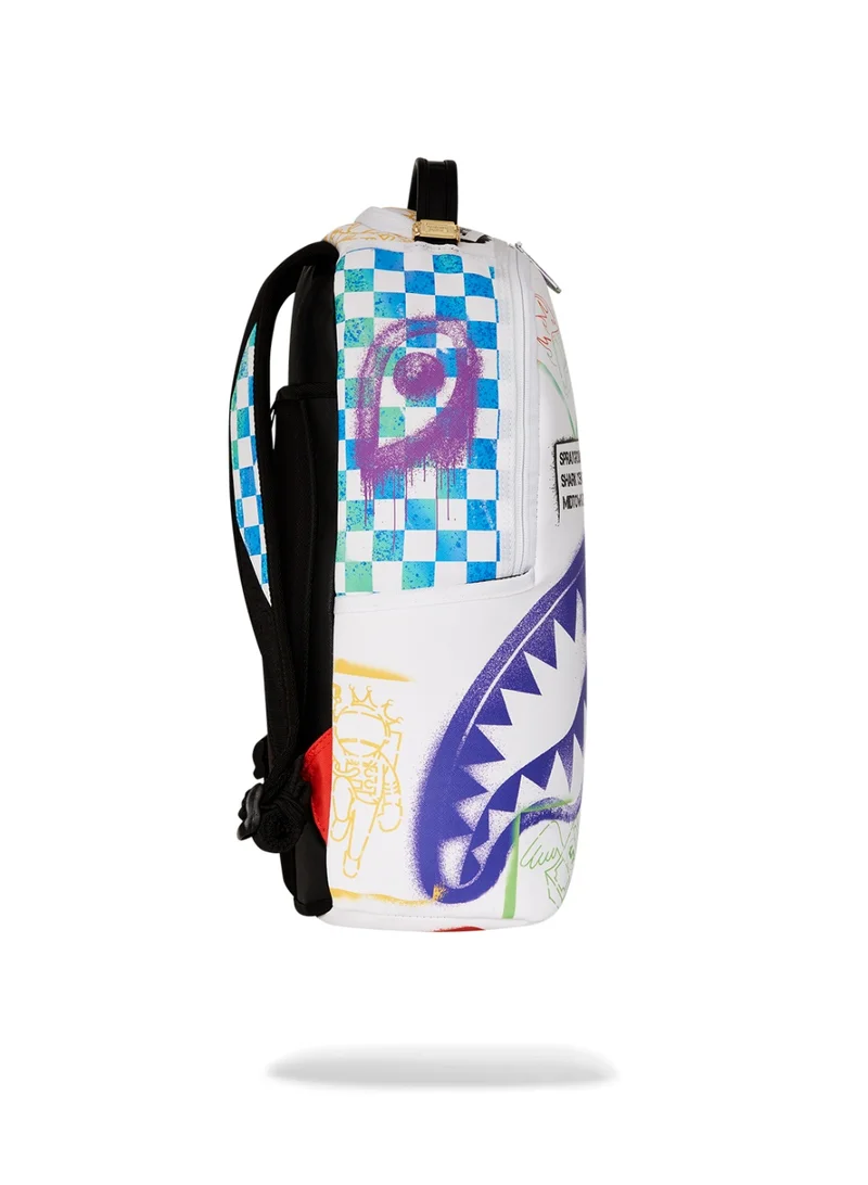 SPRAYGROUND SHARK CENTRAL STENCILS WHITE DLXSV BACKPACK