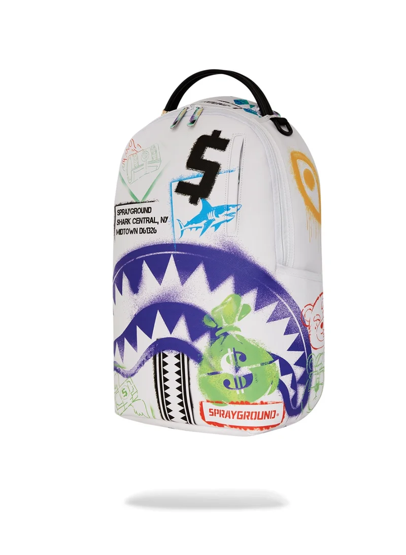 SPRAYGROUND SHARK CENTRAL STENCILS WHITE DLXSV BACKPACK