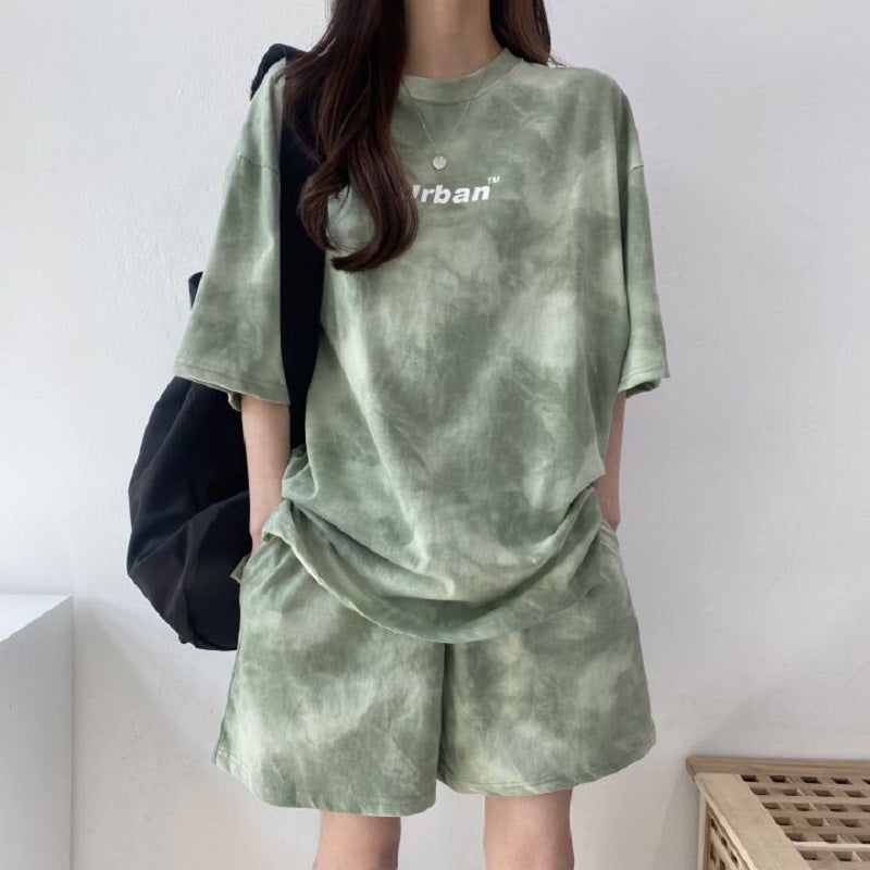 Loquat Tie-Dye Sporty Petite Co-ord Set Summer Casual Green - Image 1