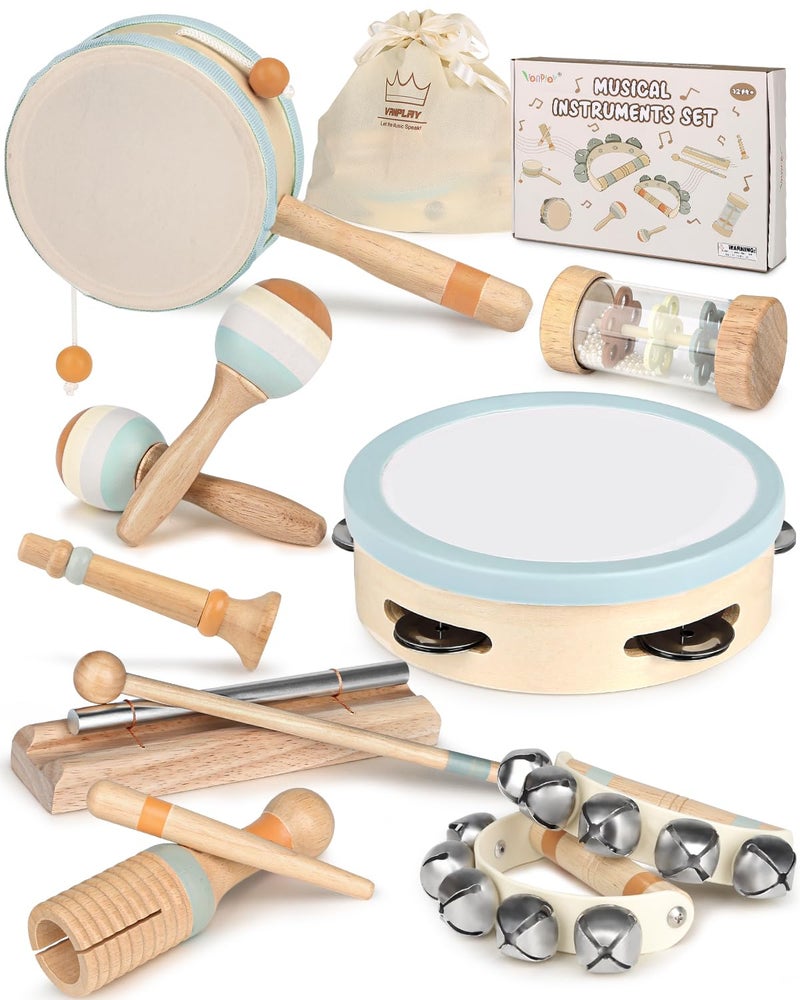 Vanplay Musical Instruments - Toys for 1 Year Old Boy Gifts, Wooden Montessori Toy for Babies 6-12-18 Months, Christmas Birthday Gifts for One Year Old Girls Preschool Learning, Baby Drum Set for Toddlers 1-3 - Image 1