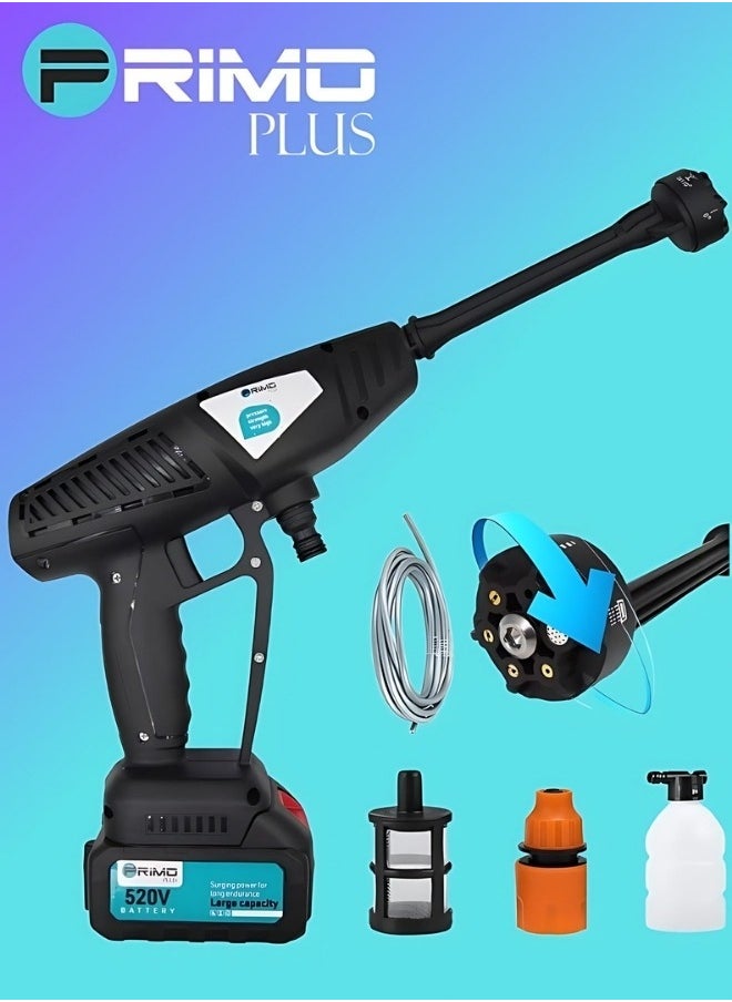 PRIMO PLUS - Cordless Electric High Pressure Washer, 520VF Lithium Battery Car Washer Pressure Pump, Strong Water Pressure, Long Battery Life, 4 in 1 Nozzle, Soap Bottle, Long Water Pipe, Multiple Uses - Image 1