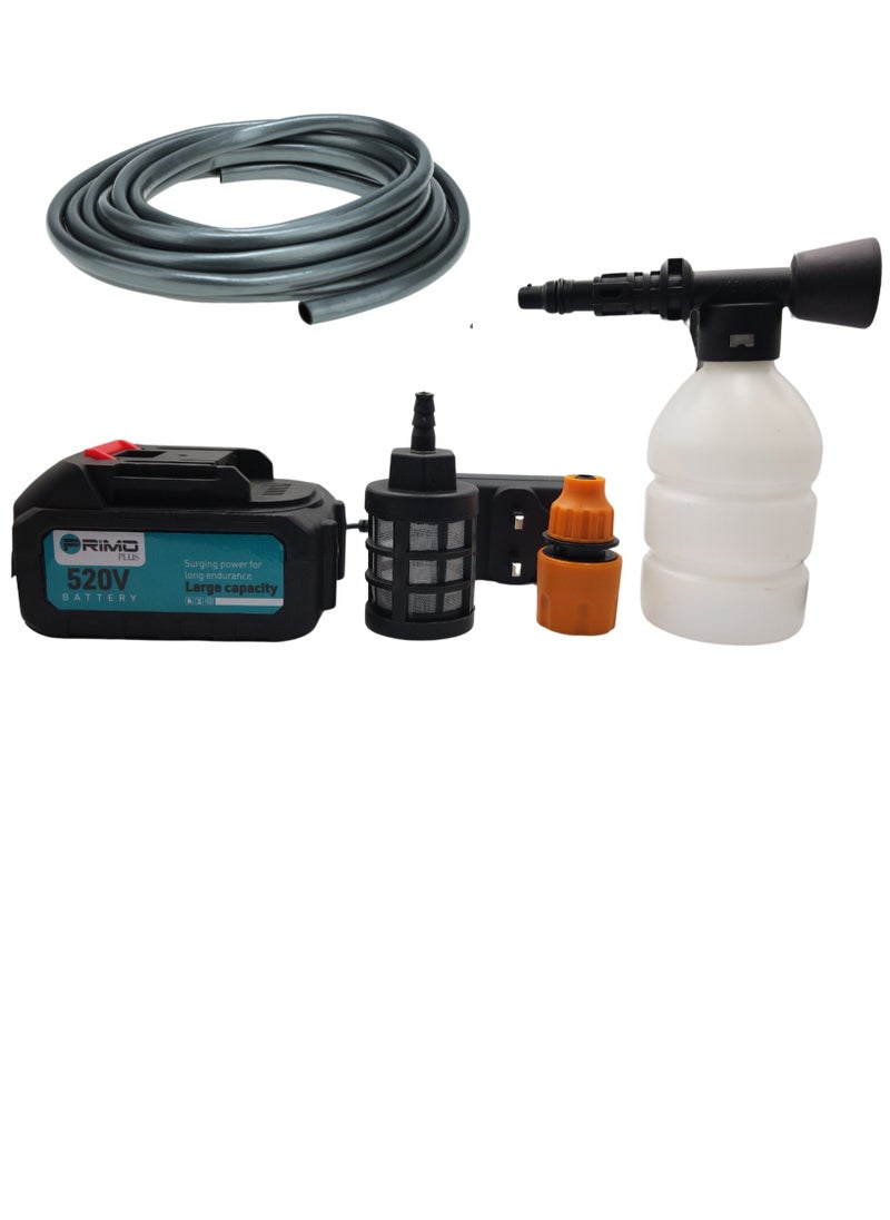 PRIMO PLUS - Cordless Electric High Pressure Washer, 520VF Lithium Battery Car Washer Pressure Pump, Strong Water Pressure, Long Battery Life, 4 in 1 Nozzle, Soap Bottle, Long Water Pipe, Multiple Uses - Image 1