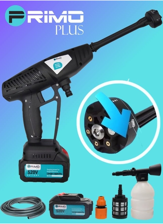 PRIMO PLUS - Cordless Electric High Pressure Washer, 520VF Lithium Battery Car Washer Pressure Pump, Strong Water Pressure, Long Battery Life, 4 in 1 Nozzle, Soap Bottle, Long Water Pipe, Multiple Uses - Image 1