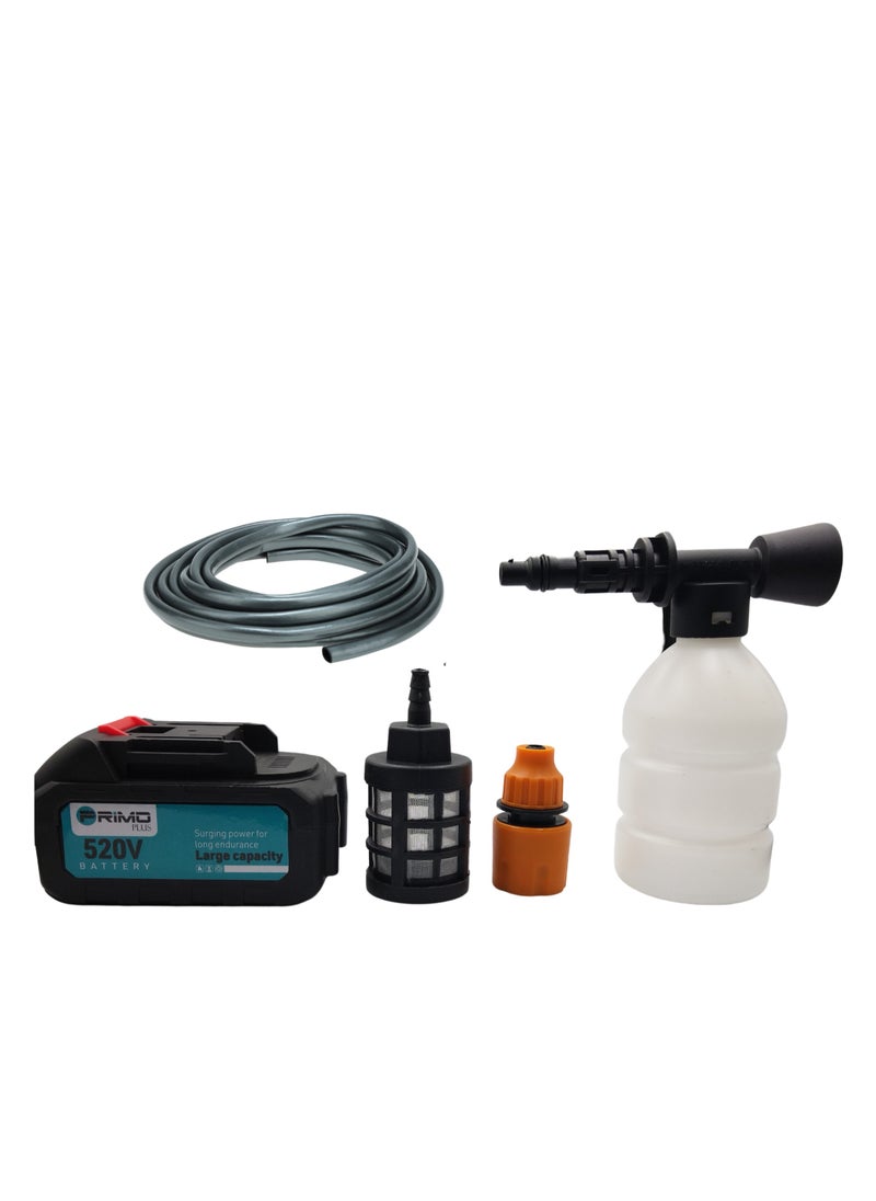PRIMO PLUS - Cordless Electric High Pressure Washer, 520VF Lithium Battery Car Washer Pressure Pump, Strong Water Pressure, Long Battery Life, 4 in 1 Nozzle, Soap Bottle, Long Water Pipe, Multiple Uses - Image 1