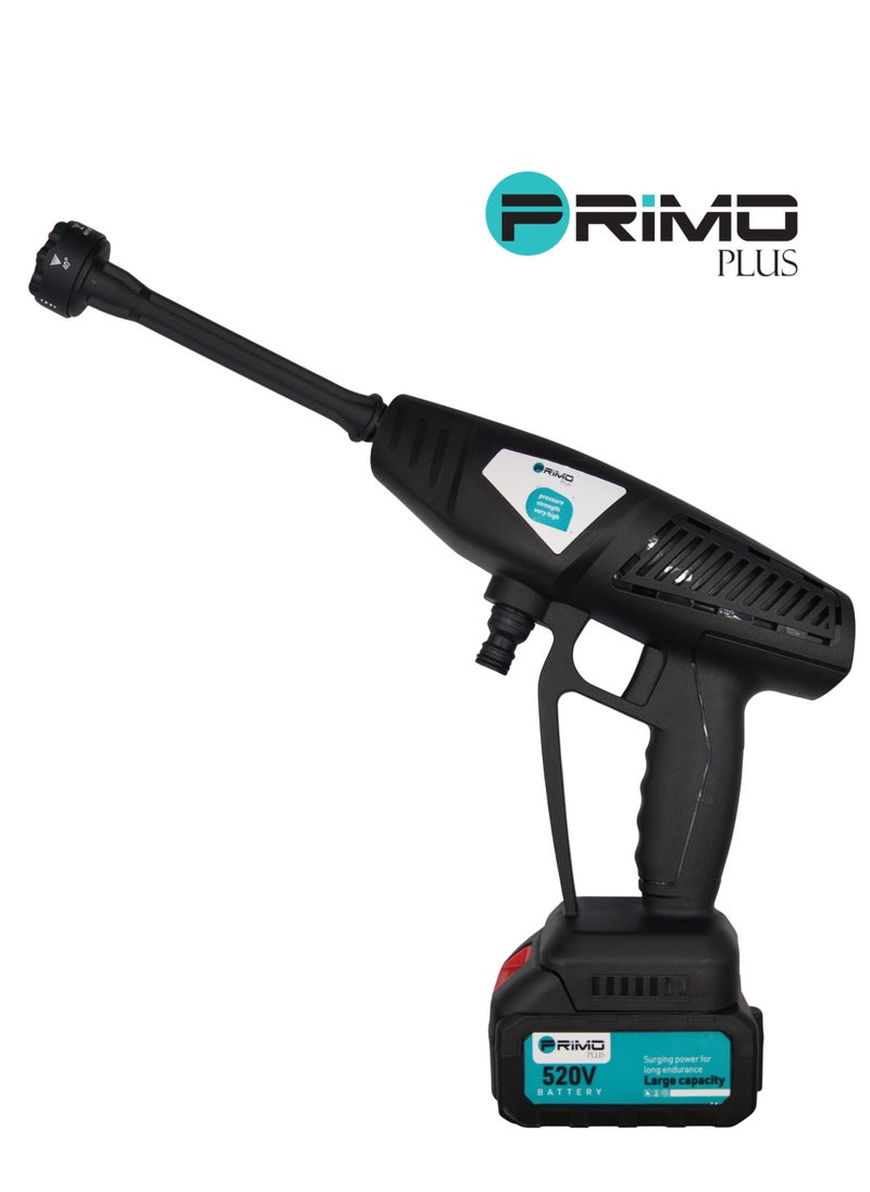 PRIMO PLUS - Cordless Electric High Pressure Washer, 520VF Lithium Battery Car Washer Pressure Pump, Strong Water Pressure, Long Battery Life, 4 in 1 Nozzle, Soap Bottle, Long Water Pipe, Multiple Uses - Image 1