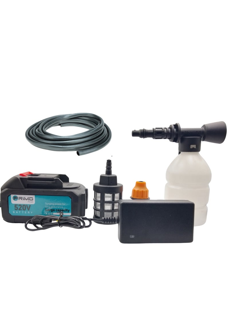 PRIMO PLUS - Cordless Electric High Pressure Washer, 520VF Lithium Battery Car Washer Pressure Pump, Strong Water Pressure, Long Battery Life, 4 in 1 Nozzle, Soap Bottle, Long Water Pipe, Multiple Uses - Image 1