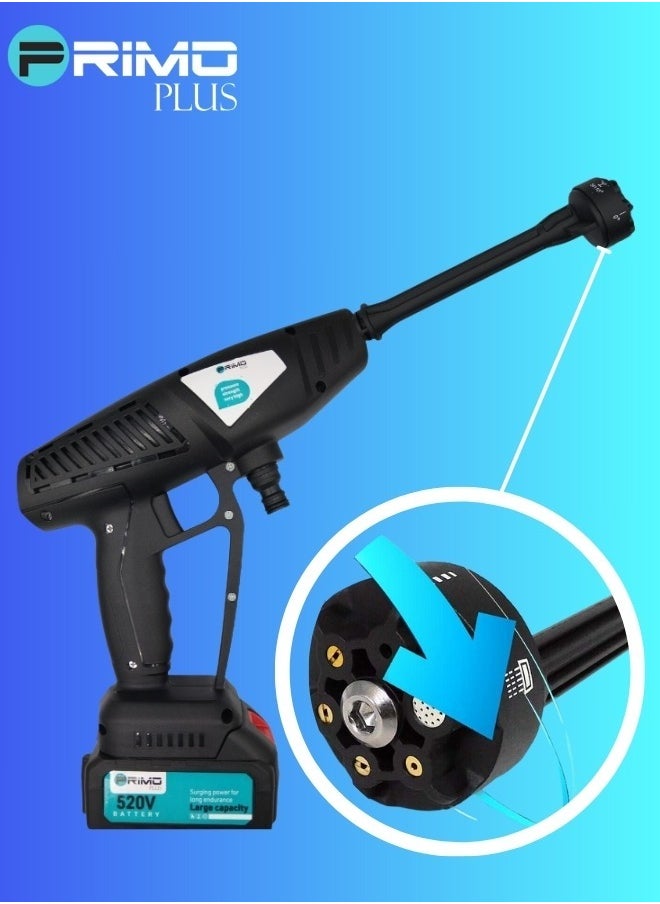 PRIMO PLUS - Cordless Electric High Pressure Washer, 520VF Lithium Battery Car Washer Pressure Pump, Strong Water Pressure, Long Battery Life, 4 in 1 Nozzle, Soap Bottle, Long Water Pipe, Multiple Uses - Image 1