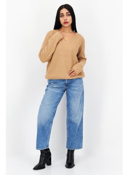 Tchibo Women V-Neck Knitted Sweater, Brown  - Image 4