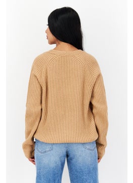 Tchibo Women V-Neck Knitted Sweater, Brown  - Image 2
