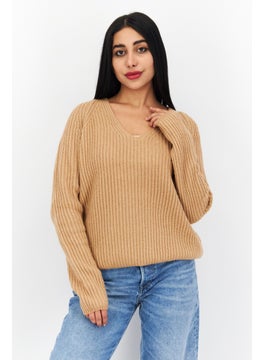 Tchibo Women V-Neck Knitted Sweater, Brown  - Image 1