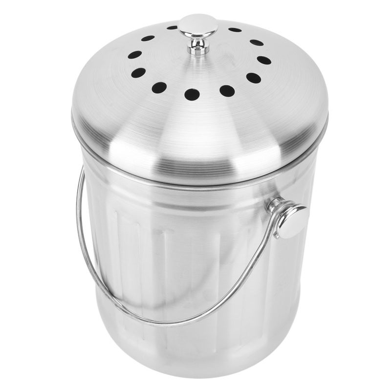 Stainless Steel Compost Bin: 3-Liter Premium Metal Bucket With Charcoal Filter, Large Carrying Handle, Easy To Clean - Odor Control Countertop Composter For Home Kitchen, Family Use And Cafe Bar - Image 5