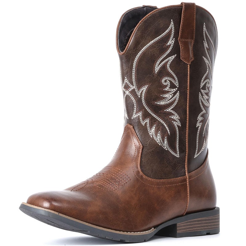 IUV Cowboy Boots For Men Square Toe Western Boot Durable Retro Classic Embroidered Pull On Boot Slip Resistant Country Boots - Image 1