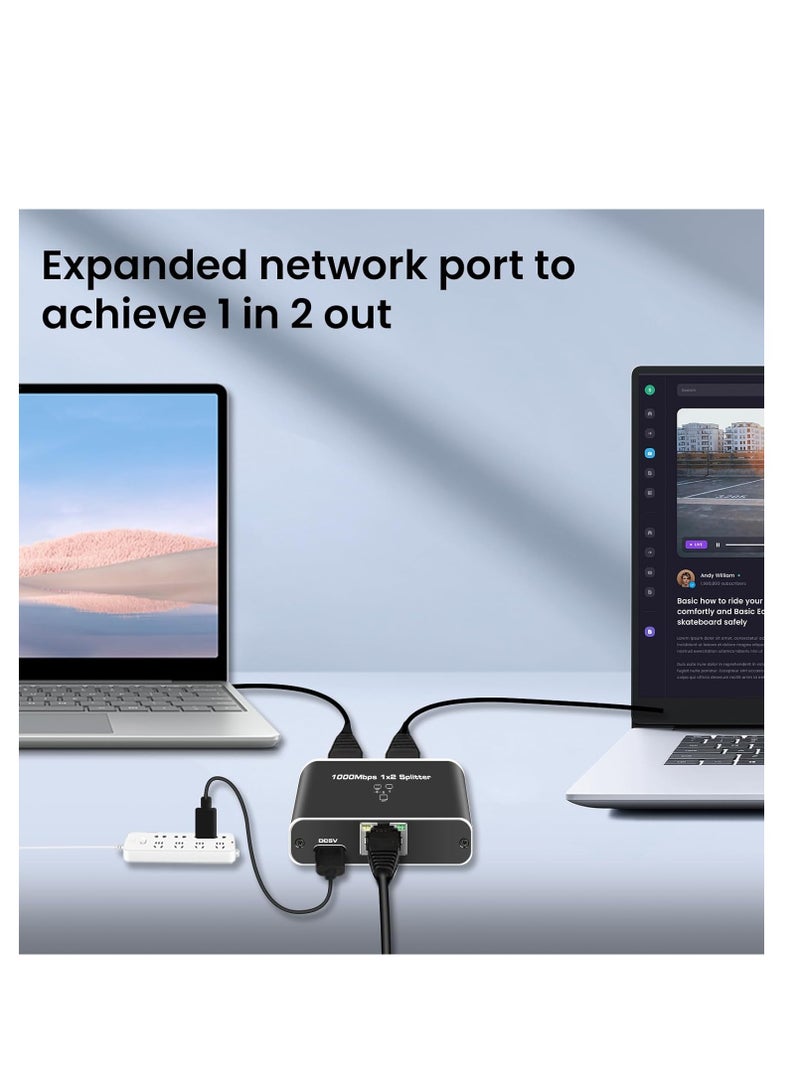 موزع ايثرنت ار جيه 45 من 1 الى 2، مقسم شبكة نيو كير 1000Mbps مع كيبل طاقة USB، موصل مقسم انترنت جيجابت LAN لكات 5/5e/6/7/8، يدعم جهازين يعملان في وقت واحد - Image 5