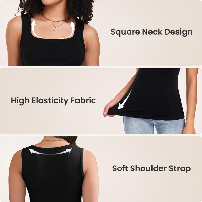 TVKSOM 5 Pack Basic Tank Tops for Women Square Neck Undershirt Ribbed Sleeveless Casual Layering Basic Tanks Top - Image 4