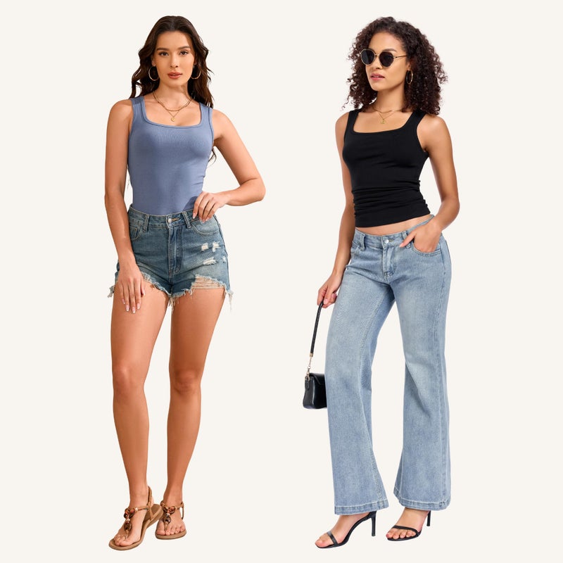 TVKSOM 5 Pack Basic Tank Tops for Women Square Neck Undershirt Ribbed Sleeveless Casual Layering Basic Tanks Top - Image 2