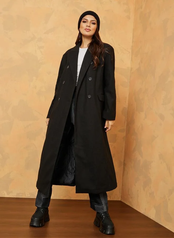 Styli Midi Length Double Breasted Oversized Wool Like Coat