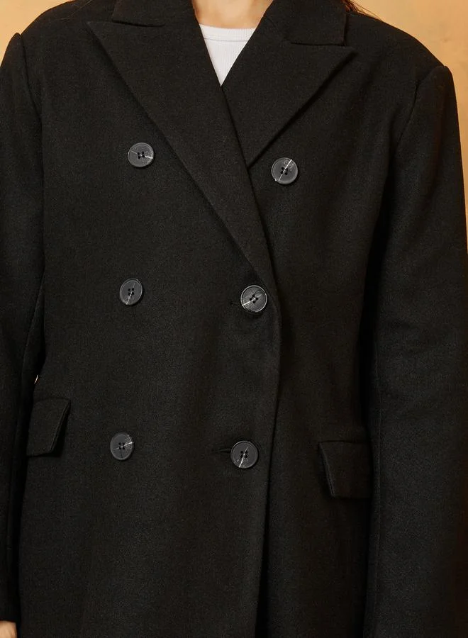 Styli Midi Length Double Breasted Oversized Wool Like Coat