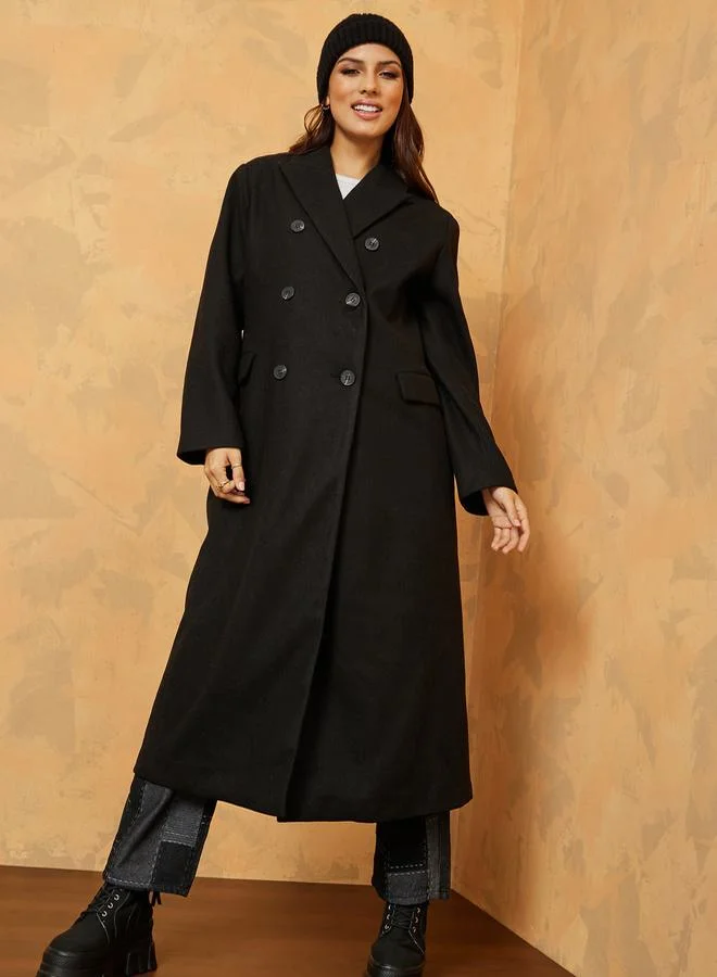 Styli Midi Length Double Breasted Oversized Wool Like Coat