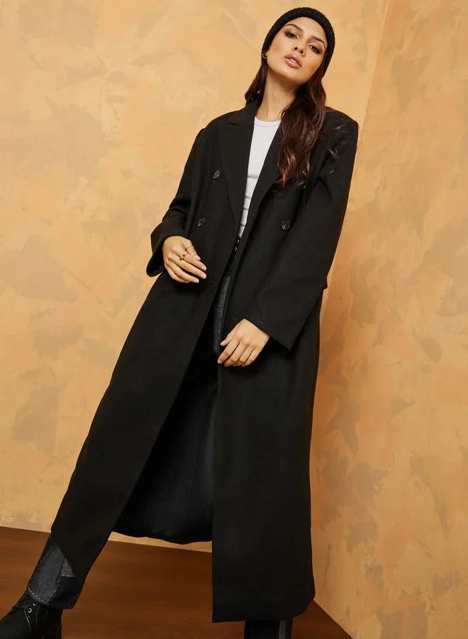 Styli Midi Length Double Breasted Oversized Wool Like Coat