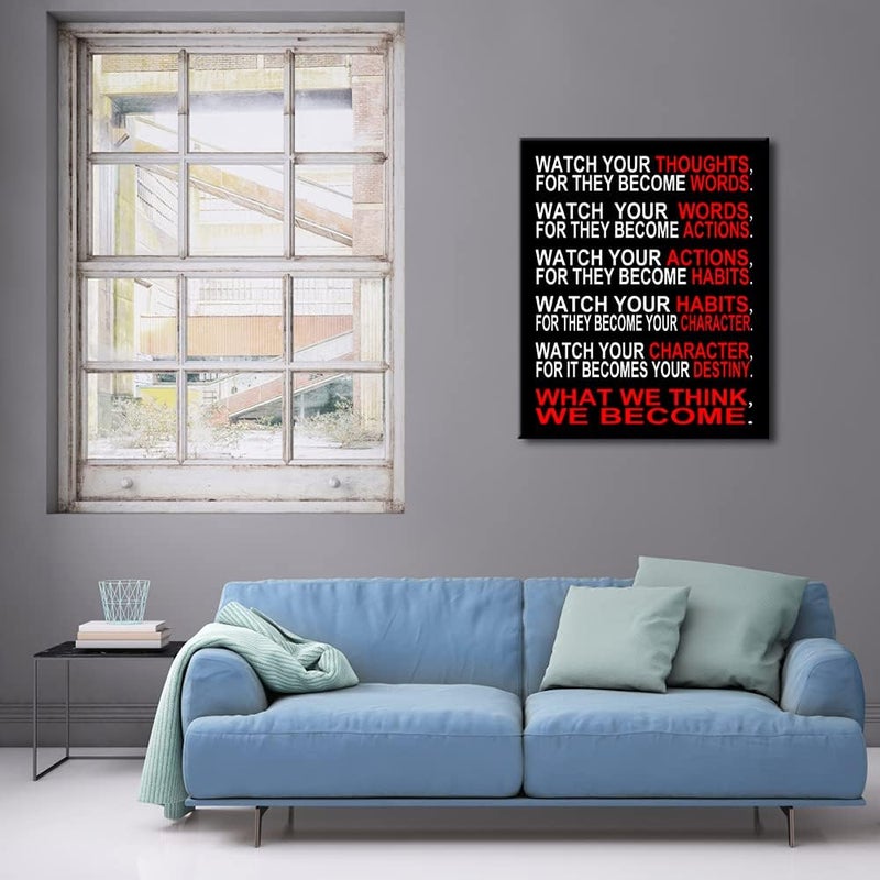 Pyradecor Large Canvas Prints Wall Art Watch Your Thoughts Motivational Classroom Poster Paintings Modern Gallery Wrapped Canvas Print Pictures Artwork for Office Living Room Home Decorations L - Image 2