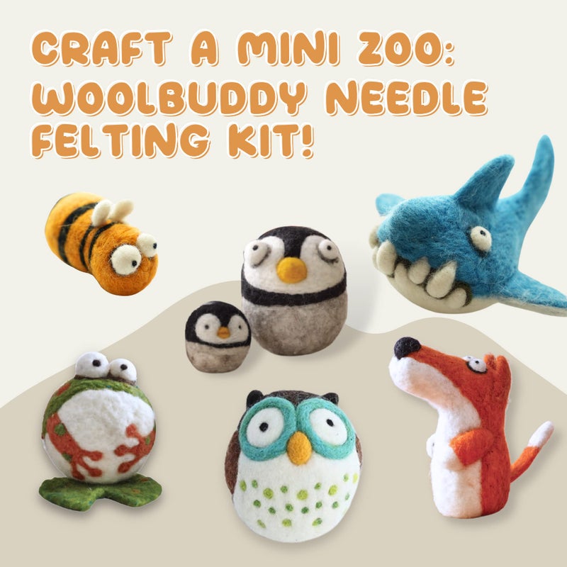 Woolbuddy Needle Felting Wool Kit â€“ Starter Set to Make 6 Cute Animals â€“ Includes Wool, Pad, Needles & Instructions for Beginners and Adults - Image 2