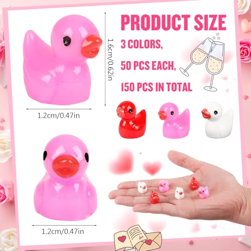 DERAYEE 150PCS Valentines Mini Resin Ducks Bulk Tiny Resin Ducks Figurines Red Pink White Mini Duck Miniature for Valentines Day Party Favors Dollhouse Garden Decorations DIY Craft - Image 5