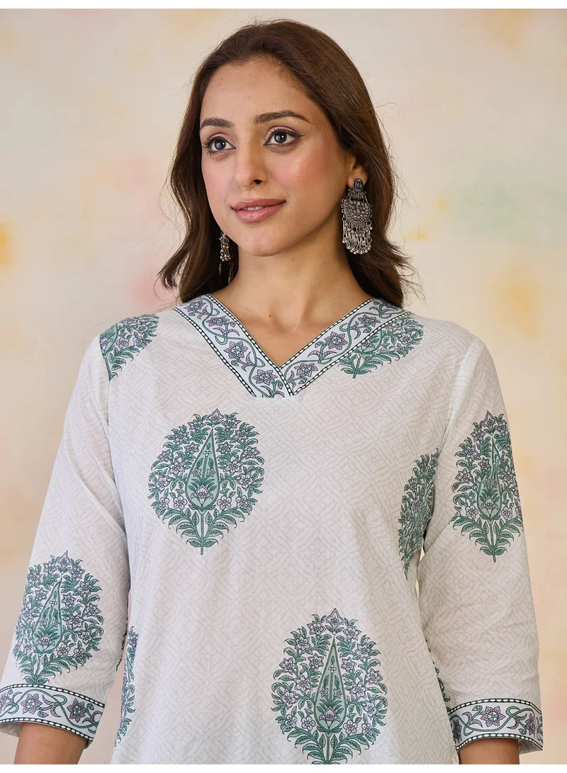 Ameya  White-printed-straight-kurtas for Women | Best Price UAE