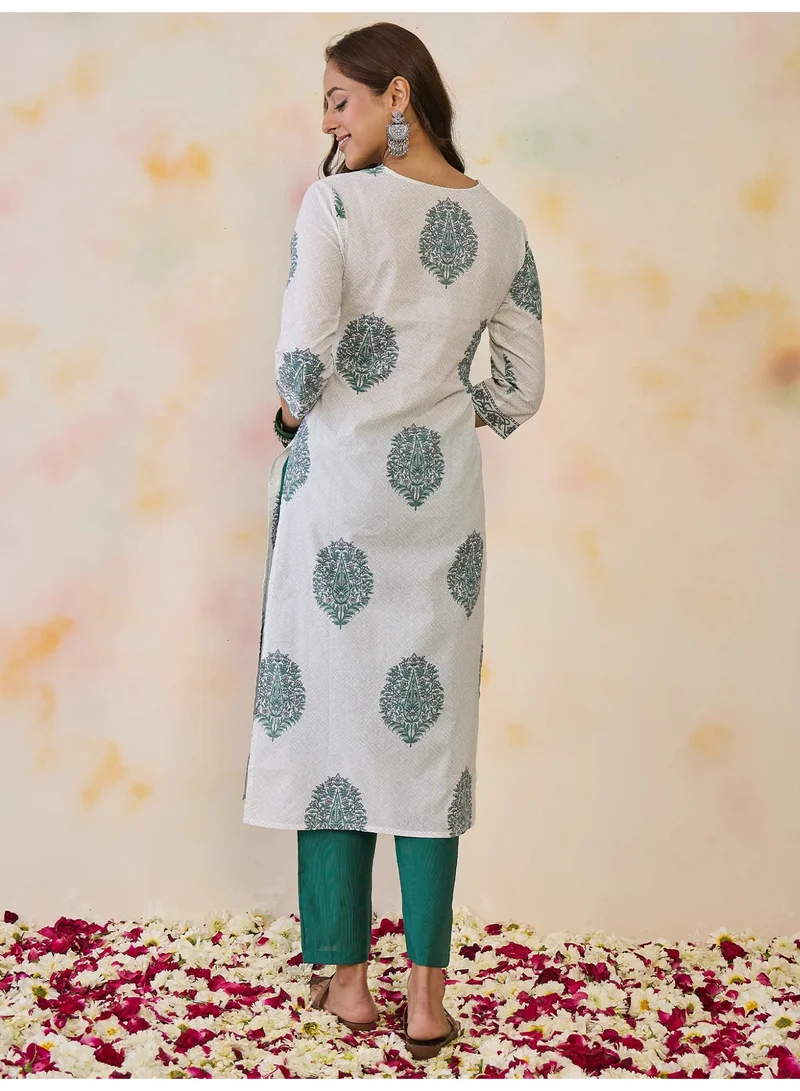 Ameya  White-printed-straight-kurtas for Women | Best Price UAE
