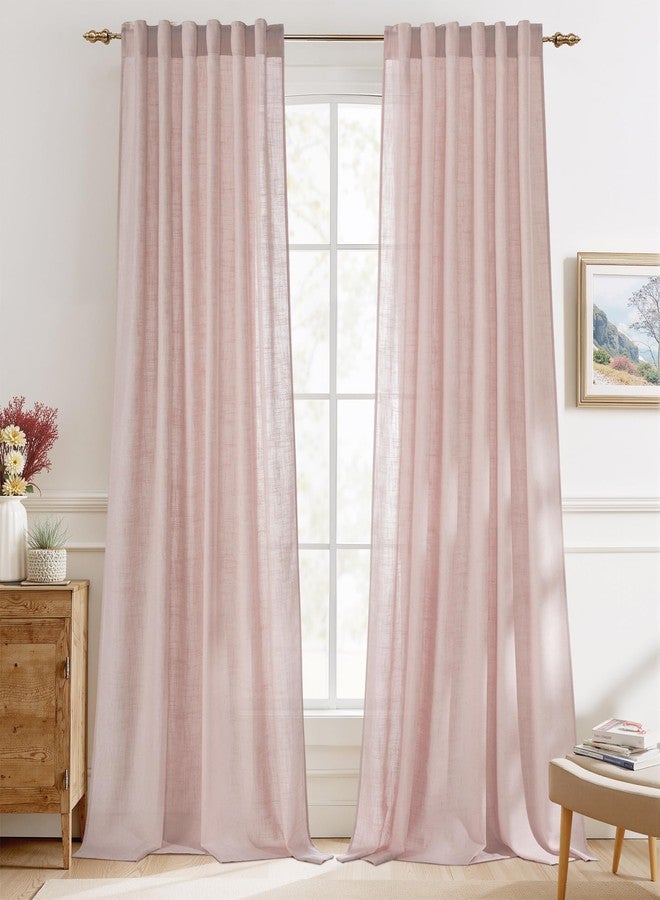 StangH Textured Linen Pink Curtains 84 inches Long, Thick Light Filtering Farmhouse Window Drapes Solid Privacy Semi Sheer Panels for Girls Bedroom Nursery, W55 x L84, 2 Panels - Image 1