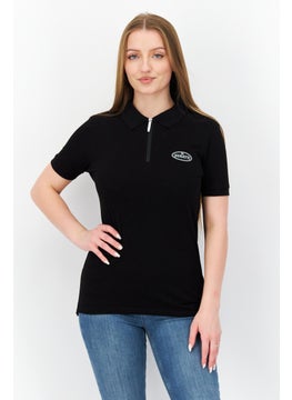 Bugatti Women Regular Fit Brand Logo Short Sleeve Polo Shirt, Black  - Image 1