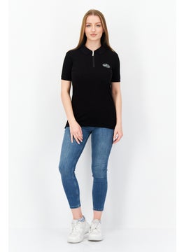 Bugatti Women Regular Fit Brand Logo Short Sleeve Polo Shirt, Black  - Image 4