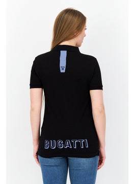 Bugatti Women Regular Fit Brand Logo Short Sleeve Polo Shirt, Black  - Image 3
