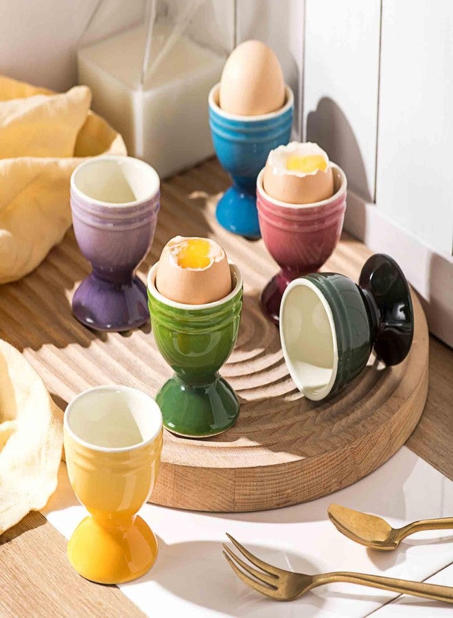 UNICASA Ceramic Egg Cups, Porcelain Colorful Egg Cup Set of 6, Stand Holder for Soft Boiled Eggs, Microwave & Dishwasher Safe (Set B) - Image 3