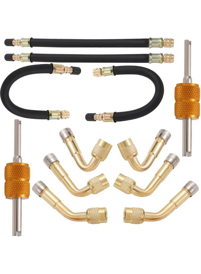 Tinsky Valve Stem Extension, 4PCS 8.27 Inches Dually Valve Stem Extenders 2PCS Valve Core Removal Tool 6 Pieces 45 90 135 Degree Brass Valve Stem Extension Adaptor for Car Truck Motorhome Trailer RV - Image 1