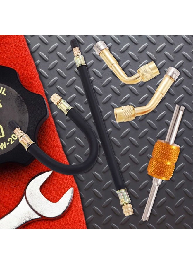 Tinsky Valve Stem Extension, 4PCS 8.27 Inches Dually Valve Stem Extenders 2PCS Valve Core Removal Tool 6 Pieces 45 90 135 Degree Brass Valve Stem Extension Adaptor for Car Truck Motorhome Trailer RV - Image 5