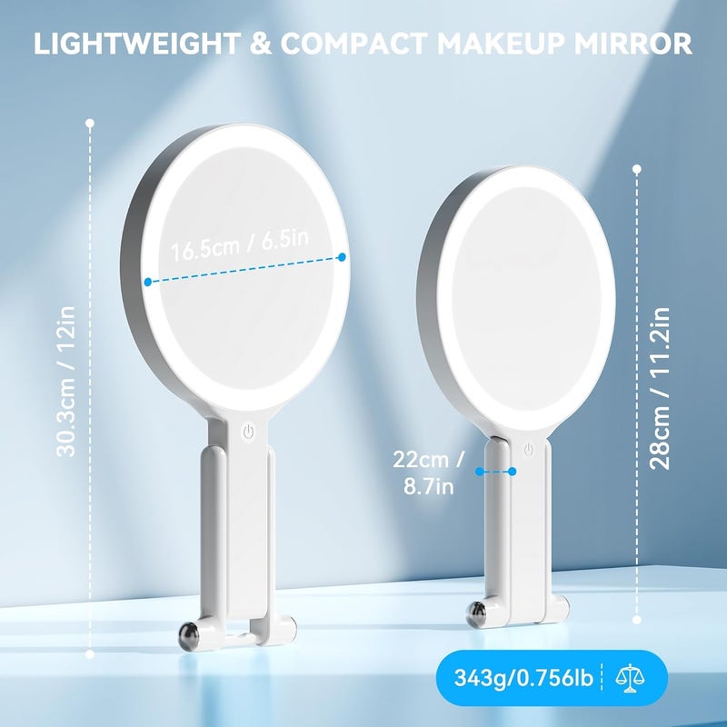 Auxmir 30X/1X Double-Sided Travel Magnifying Mirror with Lights, 3 Color Adjustable LED, Rechargeable, Portable Handheld, Tabletop & Hanging for Beauty & Skincare - Image 2