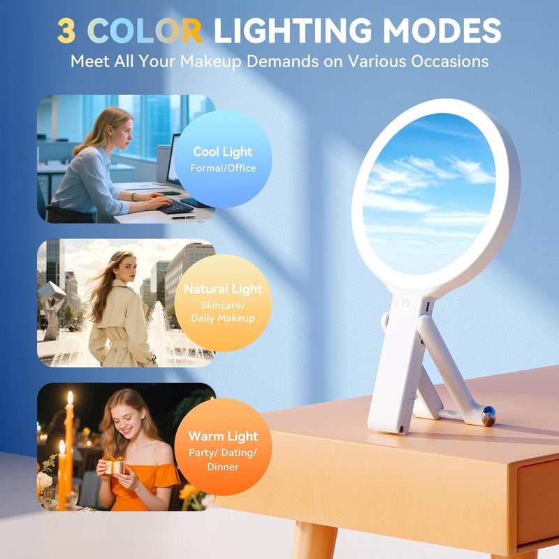 Auxmir 30X/1X Double-Sided Travel Magnifying Mirror with Lights, 3 Color Adjustable LED, Rechargeable, Portable Handheld, Tabletop & Hanging for Beauty & Skincare - Image 4