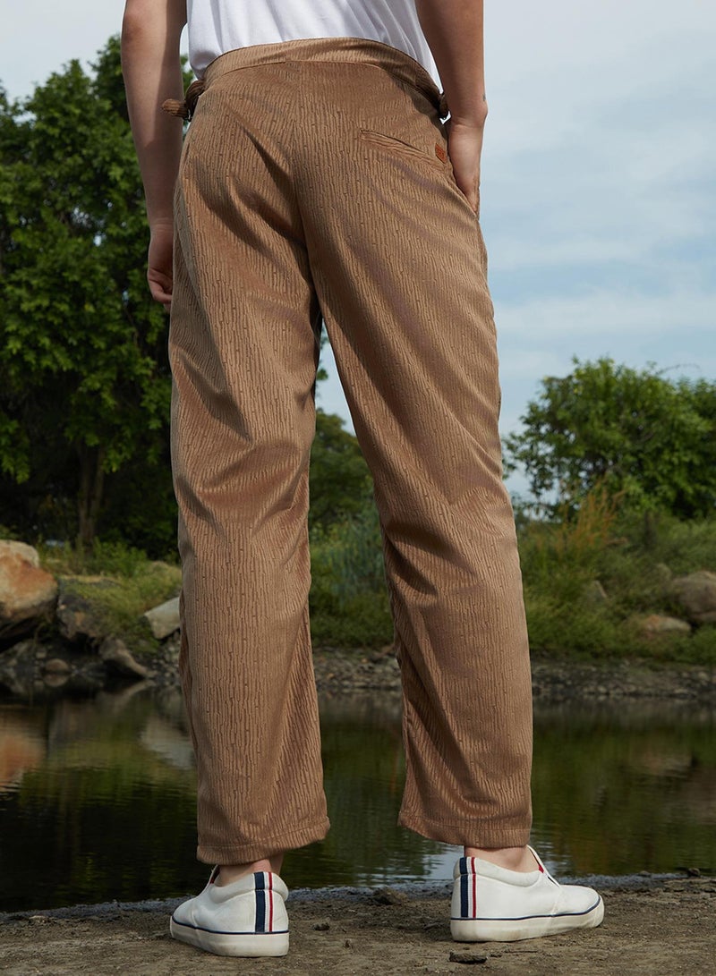 Campus Sutra Men's Chocolate Brown Veined Tailored Trousers  - Image 5