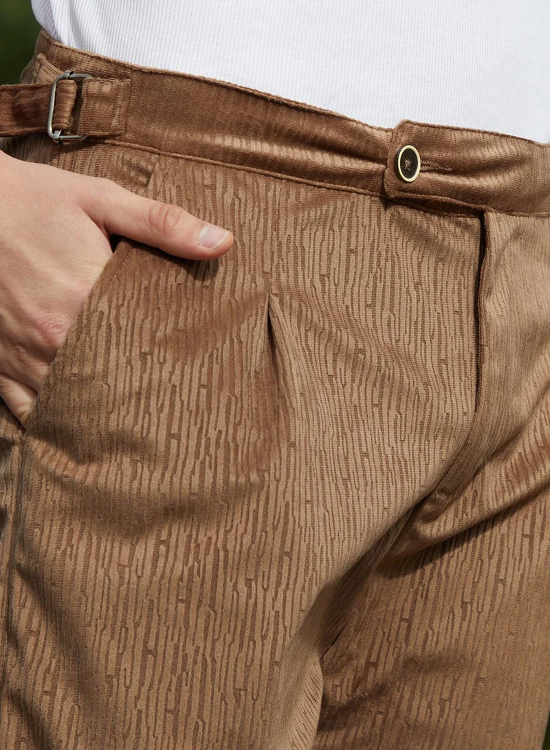 Campus Sutra Men's Chocolate Brown Veined Tailored Trousers