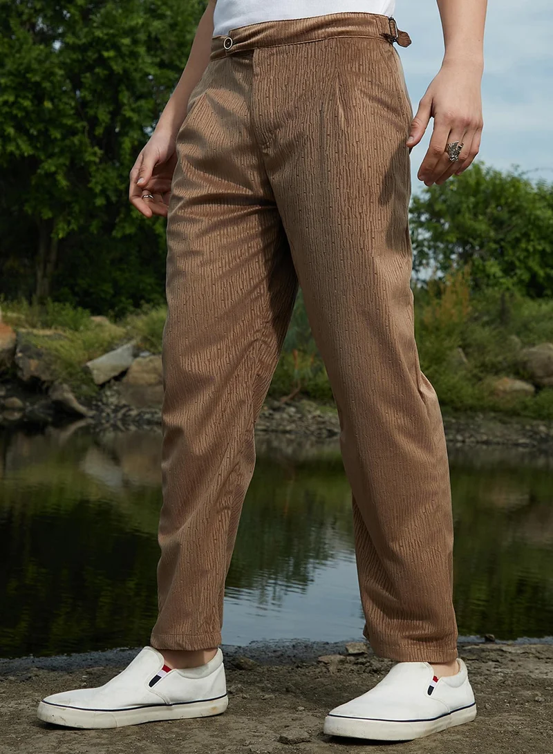 Campus Sutra Men's Chocolate Brown Veined Tailored Trousers