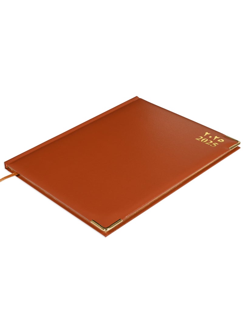 FIS FIS Golden Executive Diary 2025 Arabic/English/French (1-Week at a glance) Vinyl, Cover Brown - FSDI32AEG25BR  - Image 1