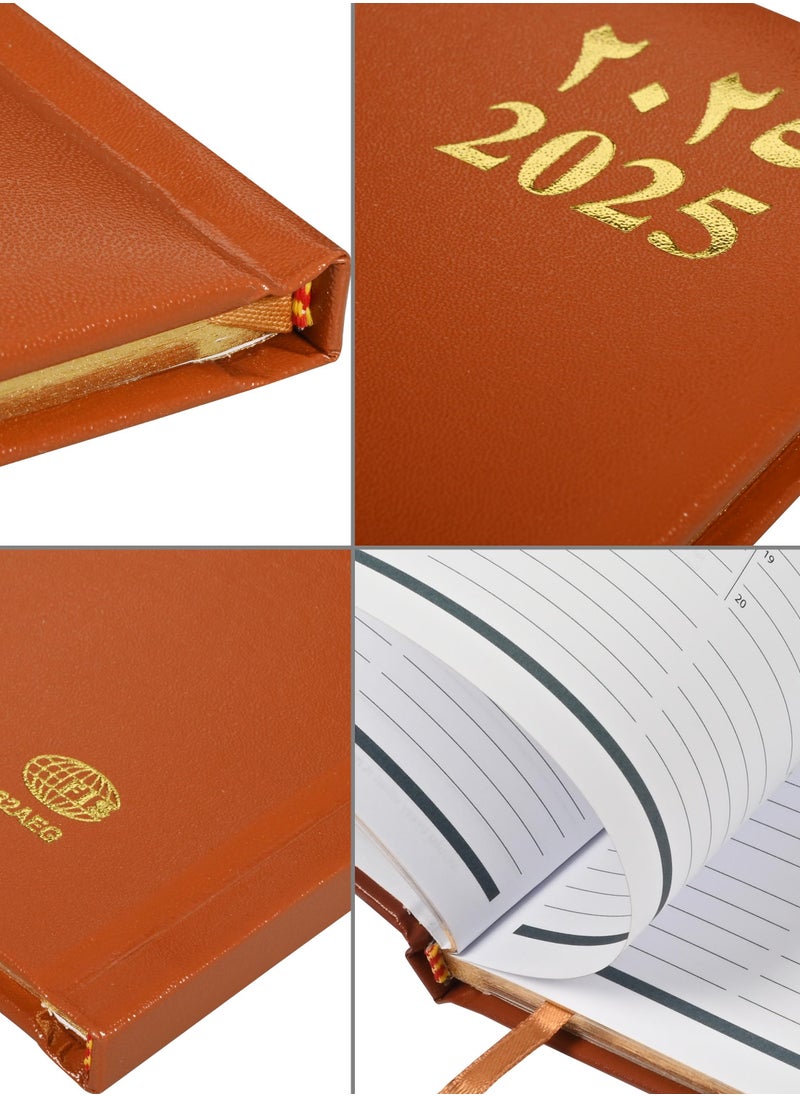 FIS FIS Golden Executive Diary 2025 Arabic/English/French (1-Week at a glance) Vinyl, Cover Brown - FSDI32AEG25BR  - Image 3