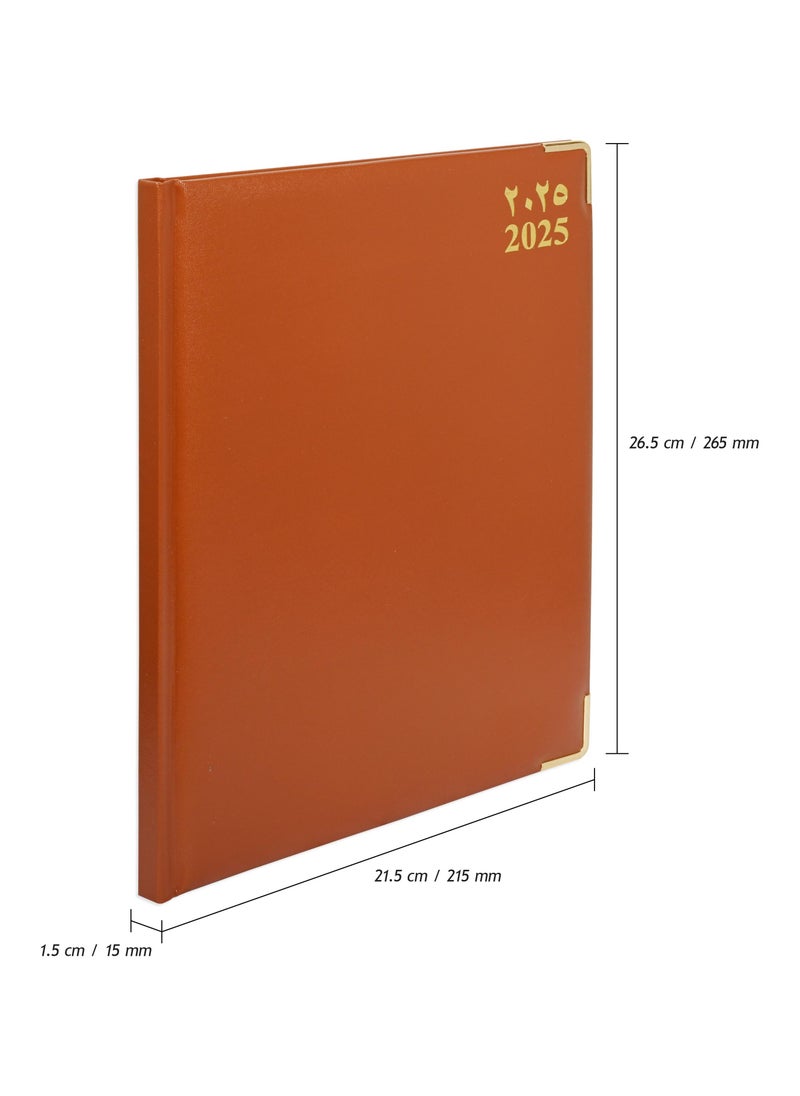 FIS FIS Golden Executive Diary 2025 Arabic/English/French (1-Week at a glance) Vinyl, Cover Brown - FSDI32AEG25BR  - Image 4