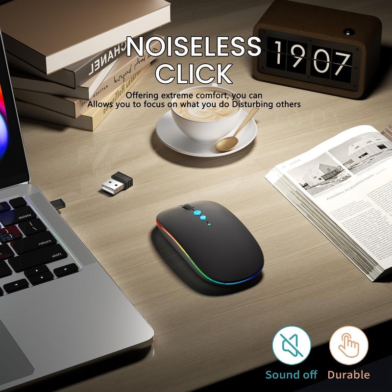 Halpilt LED Wireless Mouse A100S Rechargeable Portable Silent Mouse with Optional USB and Type-C Receiver 3-Speed Adjustable DPI for PC/Mac/Laptop (Frosted Black) - Image 5