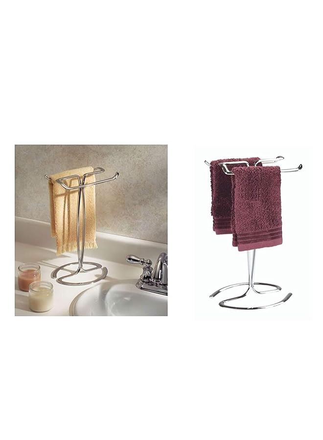 InterDesign Metal Hand Towel Rack The Axis Collection Holds 2 Hand Towels 7.75 X 6.25 X 13.5 Chrome - Image 2