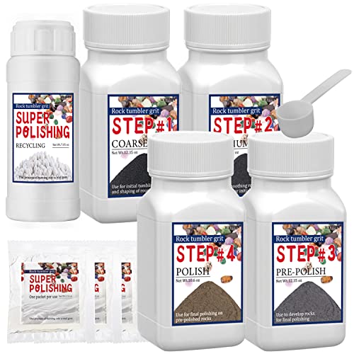 WKTURN Rock Tumbler Grit Set Rock Tumbler Grit Polish Refill 4 Basic Step Tumbling Media Upgrade Step Polishing Ball Beads Brightener Rock Tumbler Set 10 for Any Brand of Rock Polisher - Image 1