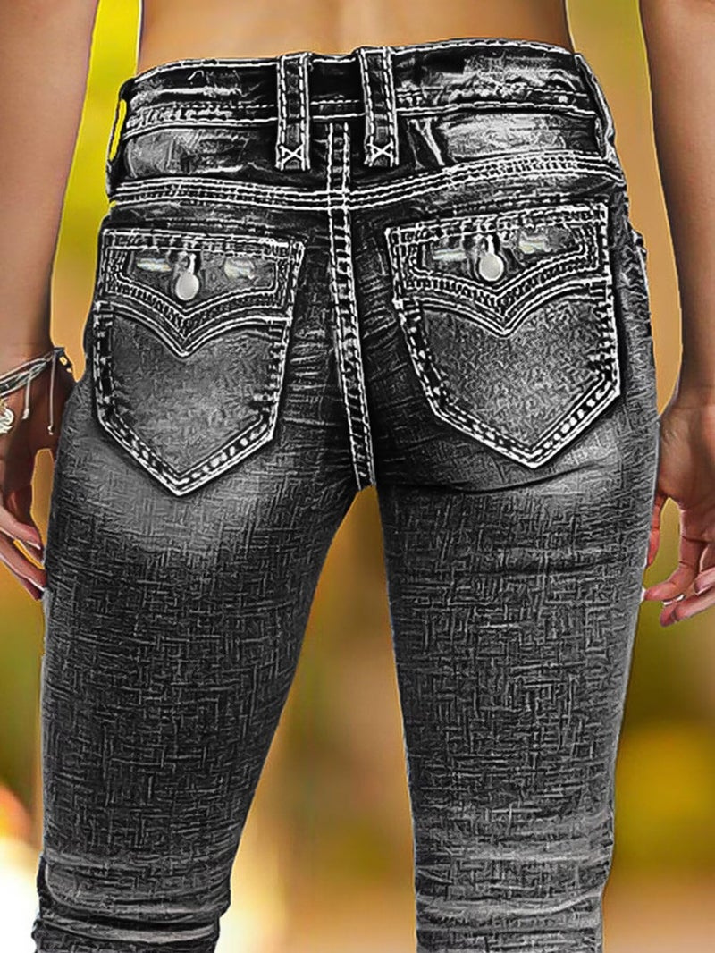 Flamingals Mid Rise Skinny Jeans for Women Trendy Wash Stretchy Butt Lifting Western Jeans with Pocket Back Black M - Image 4