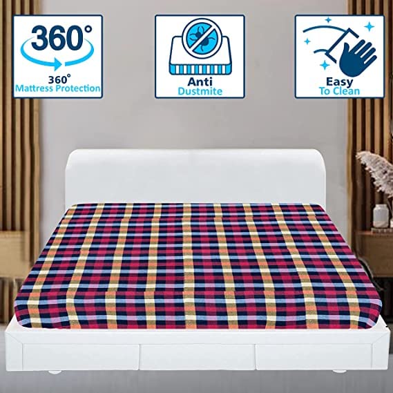 Wings Star Cotton Mattress Cover King Size - 78x72x6 Inches | Protector with Zipper Chain | Bed Cover, Yellow - Image 2