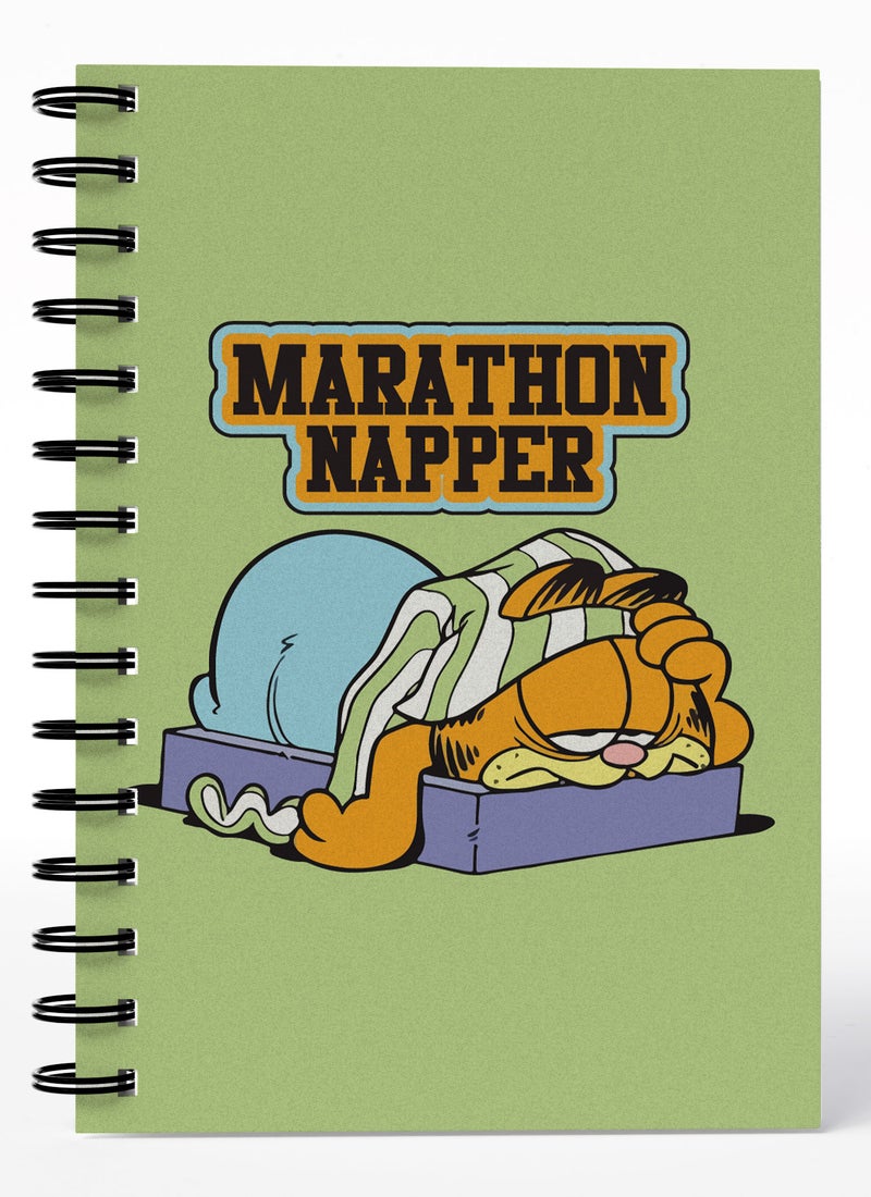 LOUD UNIVERSE Wirebound Spiral Notebook Napping Lazy Garfield Marathon Napper Lined Writing Journal - Image 1